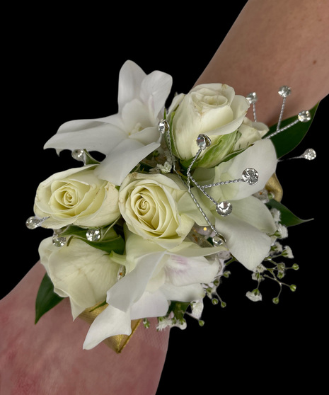 8 Bloom Spray Rose and Dendrobium Wrist Corsage