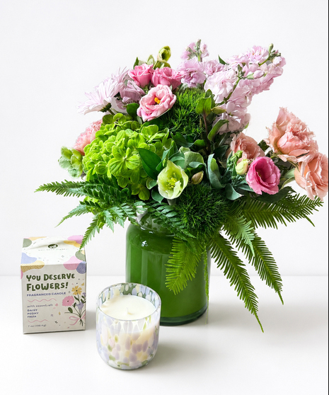 Blooms & Brighten Bundle - Arrangement & Candle