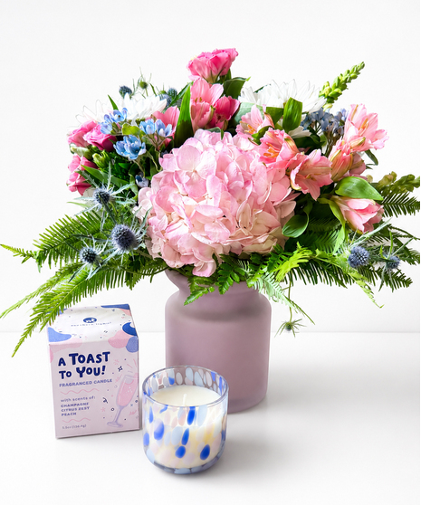 Blooms & Bliss Bundle - Arrangement & Candle