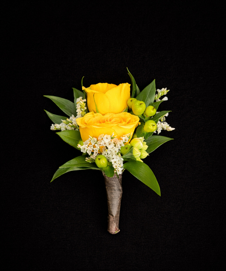 Double Sweetheart Boutonniere - Yellow Roses