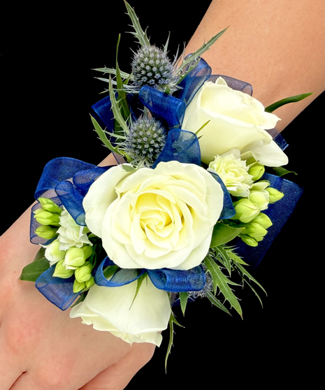 Ivory Corsage with Navy Blue Accents