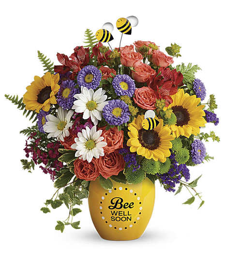 Bright flowers in a yellow 