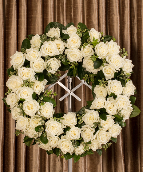 Sympathy wreath of white roses. 