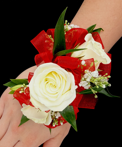 Red and White Corsage
