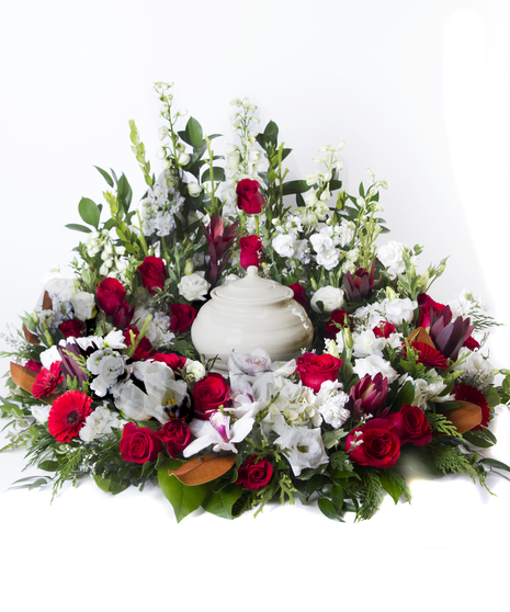 Red and White Urn Display